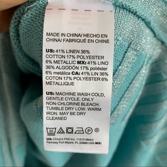 NWT Chico's Shimmer Side Rib Detail Linen Blend Pull On Sweater Top Chicos 1 - M - Picture 9 of 12